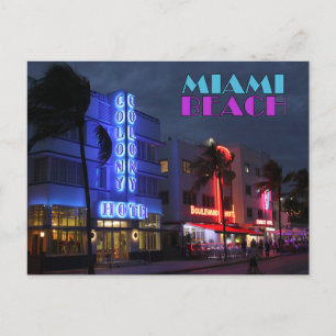 Miami Beach Art Deco Hotels at Night Postcard