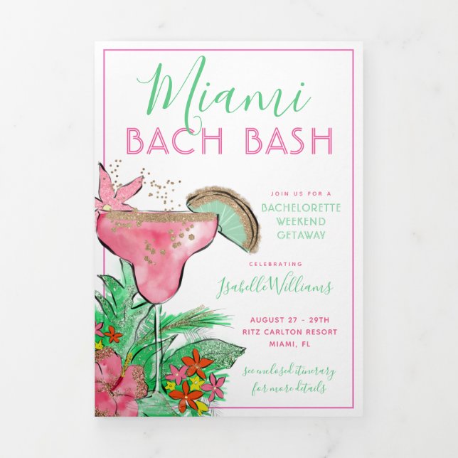 Miami Beach Bachelorette Itinerary Tri-Fold Invitation (Cover)