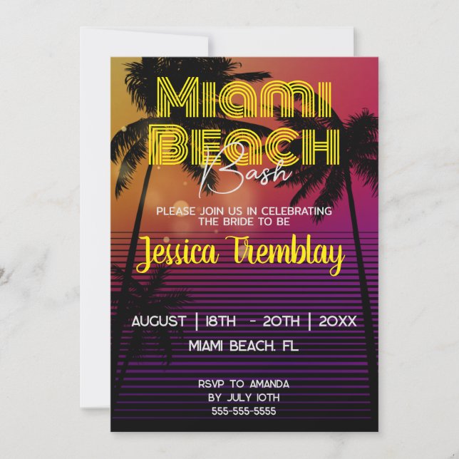 Miami Beach Bachelorette Weekend Itinerary Invitation (Front)