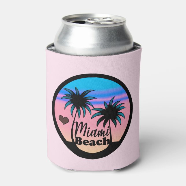 Miami Beach Blue and Pink Palm Trees Can Cooler (Can Front)