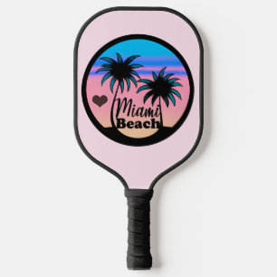 Miami Beach Blue and Pink Palm Trees Pickleball Paddle