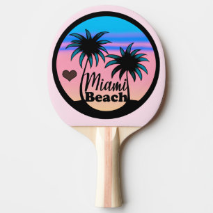Miami Beach Blue and Pink Palm Trees Ping Pong Paddle