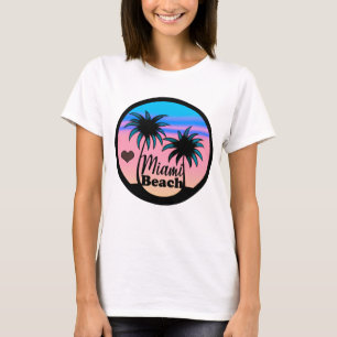 Miami Beach Blue and Pink Palm Trees T-Shirt