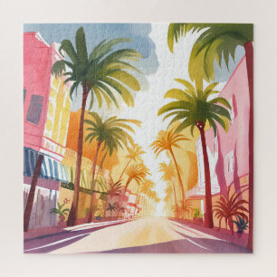 Miami Beach Bright Colourful Watercolor Painting Jigsaw Puzzle