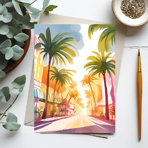 Miami Beach   Bright Colourful Watercolor Painting Postcard