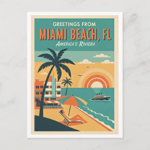 MIAMI BEACH FL Retro Travel  Postcard
