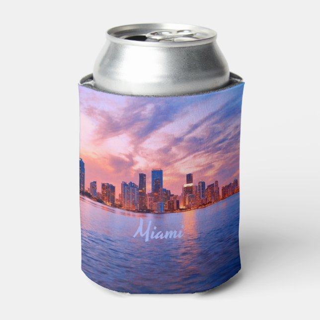 Miami Beach Florida City Skyline Can Cooler (Can Front)