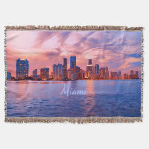 Miami Beach Florida City Skyline Throw Blanket