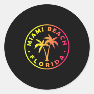 Miami Beach Florida Colourful Palm Tree Tie Dye Bo Classic Round Sticker
