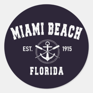 Miami Beach Florida Fl Vintage Athletic Style Classic Round Sticker