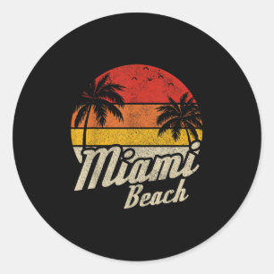 Miami Beach Florida Fl Vintage Sunset Retro Vacati Classic Round Sticker