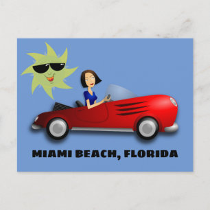 MIAMI BEACH, FLORIDA GIRL IN CAR ART Postcards