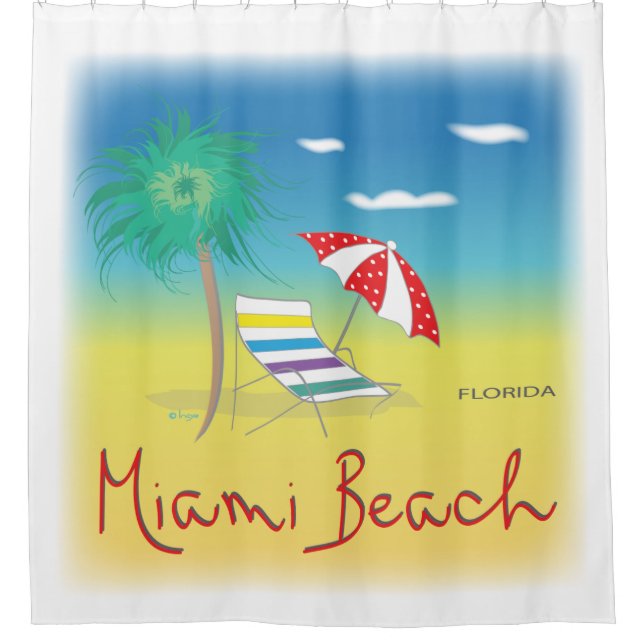 Miami Beach, Florida Illustration - Graphic Cool Shower Curtain (Front)