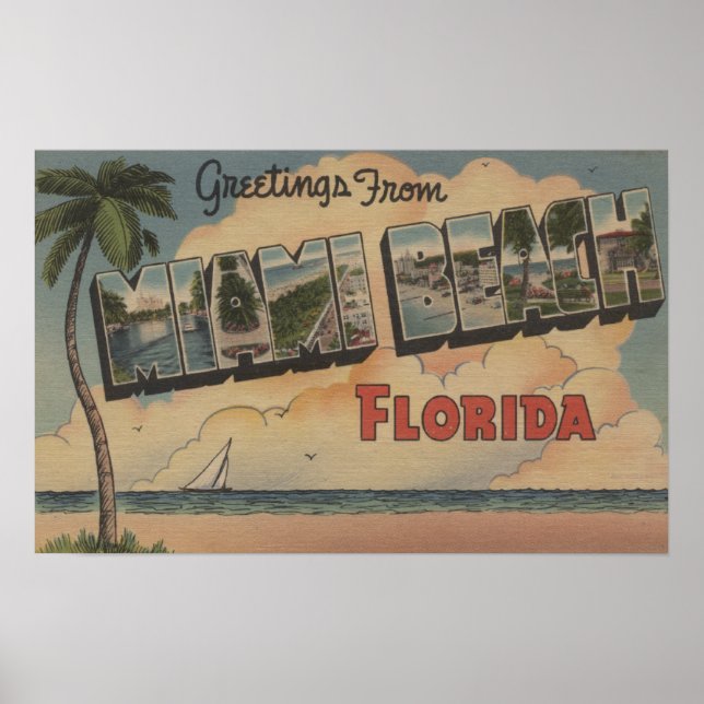 Miami Beach, Florida - Large Letter Scenes Poster (Front)