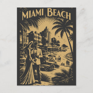 Miami Beach, Florida Retro Art Deco Travel Tourism Postcard