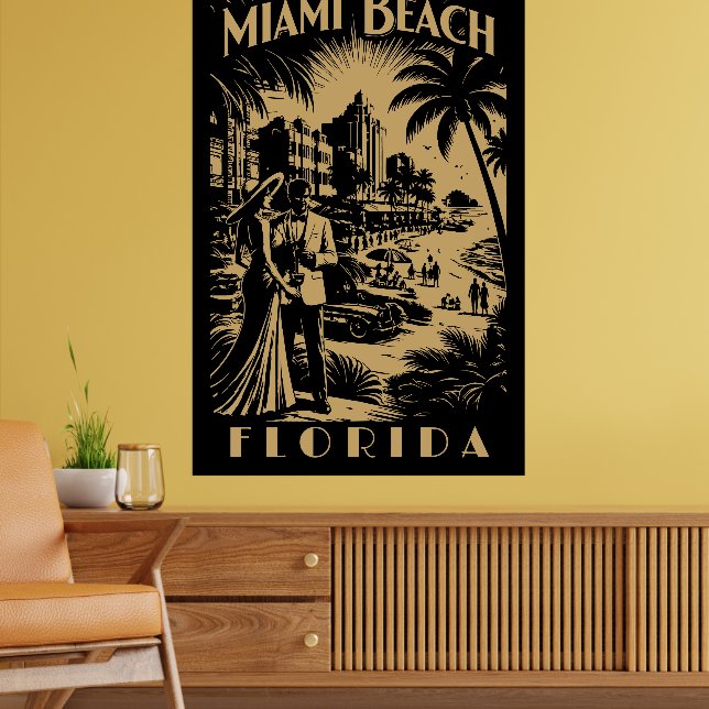 Miami Beach, Florida Retro Art Deco Travel Tourism Poster (Living Room 2)