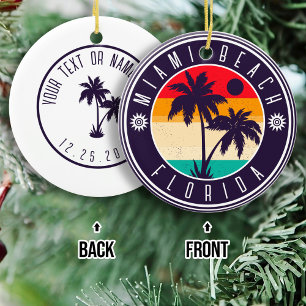 Miami Beach Florida Retro Palm Tree Travel 80s Ceramic Ornament