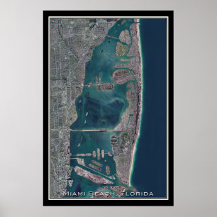 Miami Beach Florida Satellite Map Poster