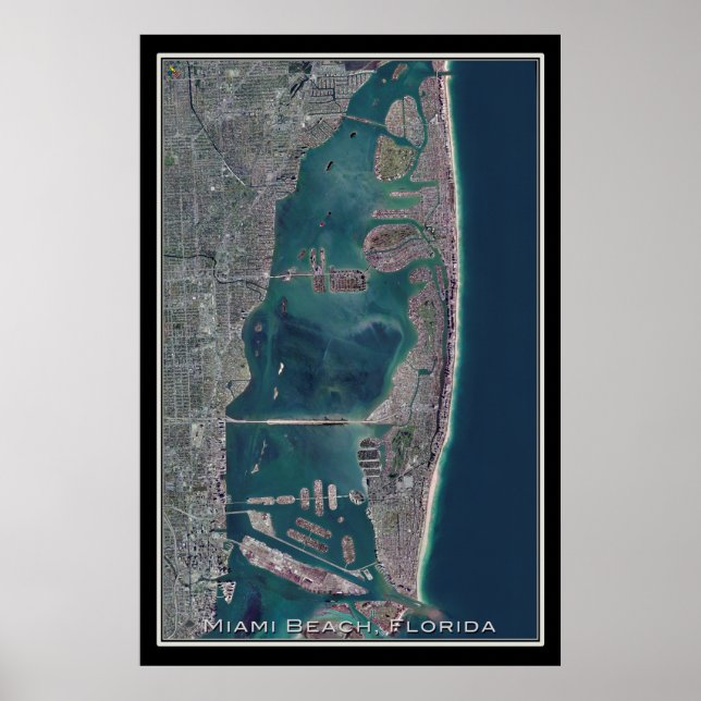 Miami Beach Florida Satellite Map Poster (Front)