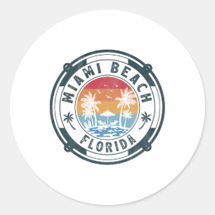 Miami Beach Florida Summer Vacation Vintage Sunset Classic Round Sticker