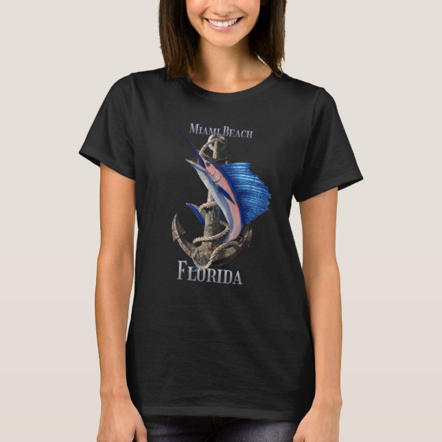 Miami Beach Florida Swordfish Marlin Ocean Fishing T-Shirt (Front)