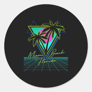 Miami Beach Florida Trip Retro 80s Vaporwave Grid Classic Round Sticker