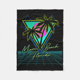 Miami Beach Florida Trip Retro 80s Vaporwave Grid Fleece Blanket