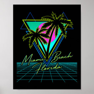 Miami Beach Florida Trip Retro 80s Vaporwave Grid  Poster