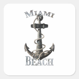 Miami Beach Florida Vacation Nautical Anchor Saili Square Sticker