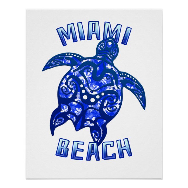 Miami Beach Florida Vacation Tribal Turtle Poster (Front)