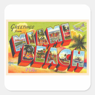 Miami Beach Florida Vintage Large Letter Postcard Square Sticker