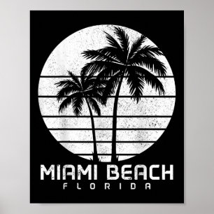 Miami Beach Florida Vintage Palm Trees Beach Souve Poster