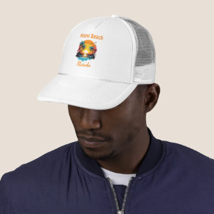 Miami Beach Florida Vintage Sunset Coastal Trucker Hat