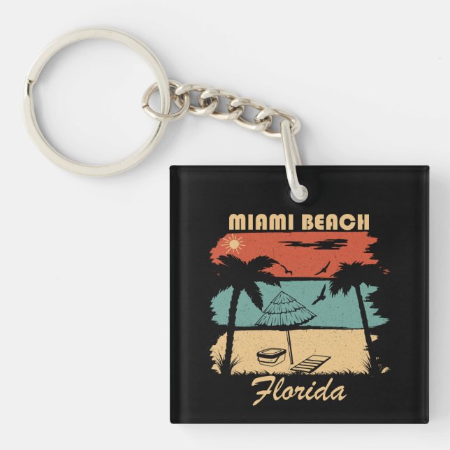 Miami Beach Florida vintage sunset Key Ring (Front)