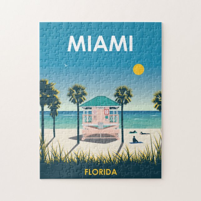 Miami Beach Florida Vintage Travel Jigsaw Puzzle (Vertical)