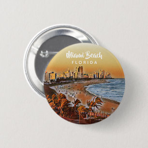 Miami Beach Florida Vintage Watercolor Art 6 Cm Round Badge