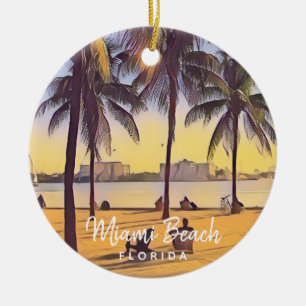 Miami Beach Florida Vintage Watercolor Art  Ceramic Ornament