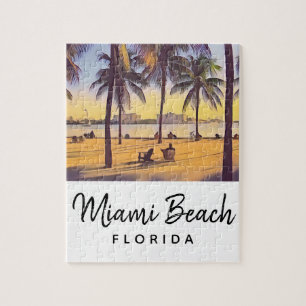 Miami Beach Florida Vintage Watercolor Art Jigsaw Puzzle