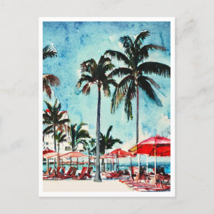 Miami Beach Florida Watercolor Painting Postcard