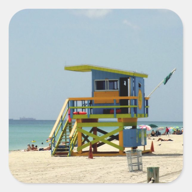 Miami Beach Lifeguard Shack Square Sticker (Front)