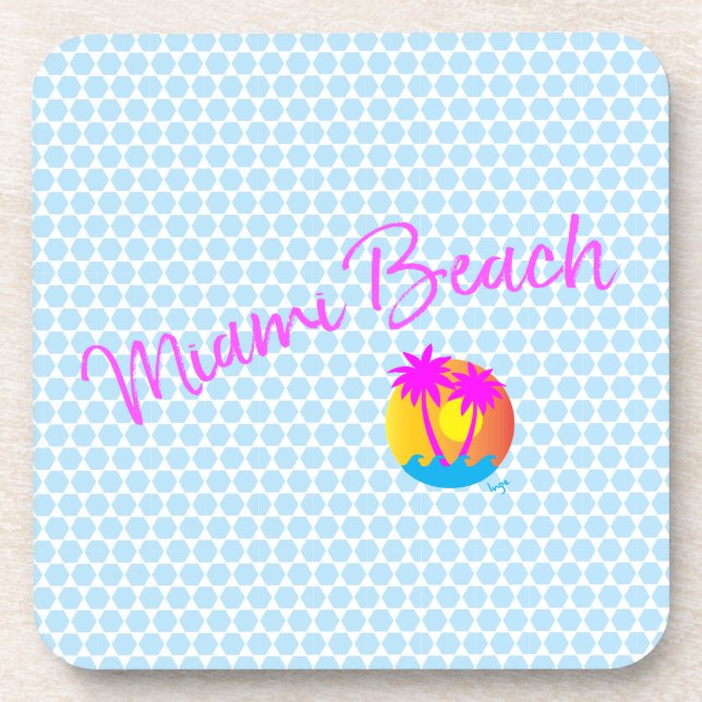 Miami-Beach-logo-sun-palms-pink Coaster (Front)