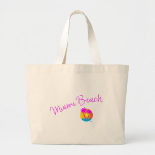 Miami-Beach-logo-sun-palms-pink Large Tote Bag