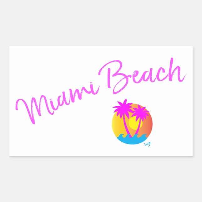 Miami-Beach-logo-sun-palms-pink Rectangular Sticker (Front)