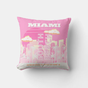 Miami Beach, Miami Travel Art, Preppy, Pink Cushion