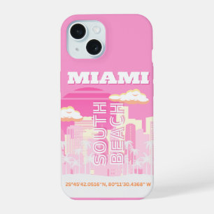 Miami Beach, Miami Travel Art, Preppy, Pink iPhone 15 Case