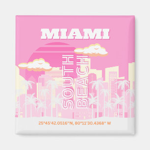 Miami Beach, Miami Travel Art, Preppy, Pink Magnet