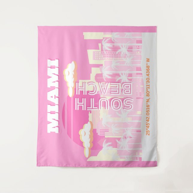 Miami Beach, Miami Travel Art, Preppy, Pink Tapestry (Front)