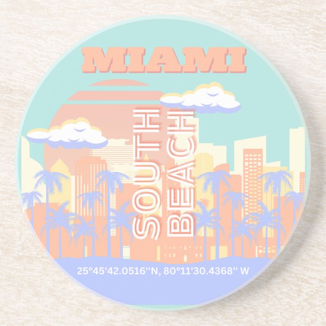 Miami Beach, Miami Travel Art, Preppy Room, Pastel Coaster (Front)