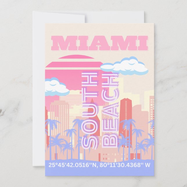 Miami Beach, Miami Travel Art, Preppy Room, Pastel Holiday Card (Front)