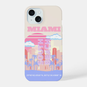 Miami Beach, Miami Travel Art, Preppy Room, Pastel iPhone 15 Case